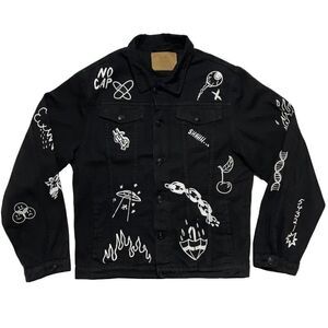 Rue21 Black Graffiti DRIP NY LA Denim Jacket Men’s XL Streetwear No Cap